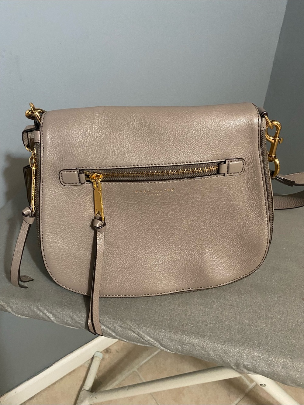 Marc Jacobs Pebbled Leather Crossbody in Taupe-Beige with Gold Hardware